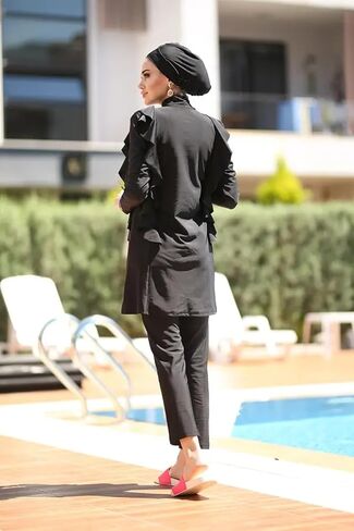 Modest Muslim Swimwear Women Islamic Black Swimsuit Full Cover Hijab Burkini Rash Guard Set Long Sleeve Bathing Suit in Saudi Arabia