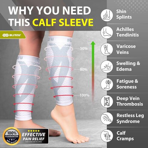 BLITZU Calf Compression Sleeves, Footless Compression Socks for Men & Women | Leg Support Brace, Shin Splint Pain Relief, Reduce Varicose Vein Swelling, Muscle Recovery, Running, Nursing, Fitness, Travel in Saudi Arabia