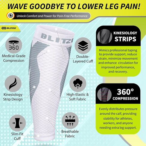 BLITZU Calf Compression Sleeves, Footless Compression Socks for Men & Women | Leg Support Brace, Shin Splint Pain Relief, Reduce Varicose Vein Swelling, Muscle Recovery, Running, Nursing, Fitness, Travel in Saudi Arabia