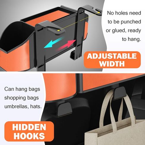 Multifunctional Car Seat Back Organizer with 2 Cup Holders, Spacious Storage for Tissues, Keys, Umbrellas, Bags & Glasses, Built in Waste Bin, Universal Hanging Storage Box for Cars, SUVs (Orange) in Kuwait