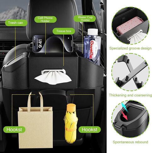 Multifunctional Car Seat Back Organizer with 2 Cup Holders, Spacious Storage for Tissues, Keys, Umbrellas, Bags & Glasses, Built in Waste Bin, Universal Hanging Storage Box for Cars, SUVs (Orange) in Saudi Arabia