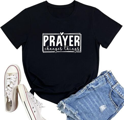 Lookface Women Crewneck Prayer Graphic Soft Thirtts Thirts in Kuwait