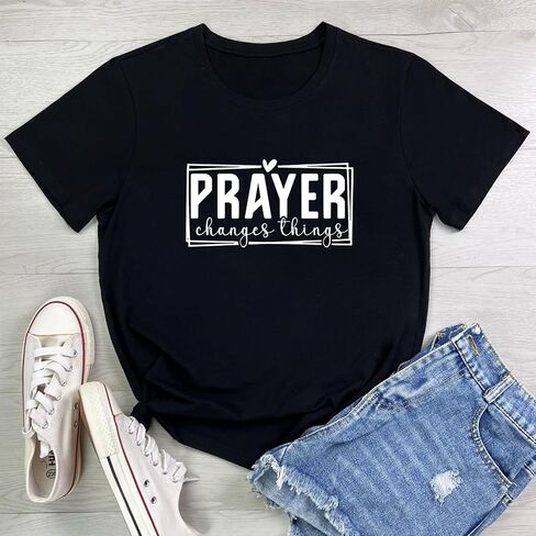 Lookface Women Crewneck Prayer Graphic Soft Thirtts Thirts in Kuwait