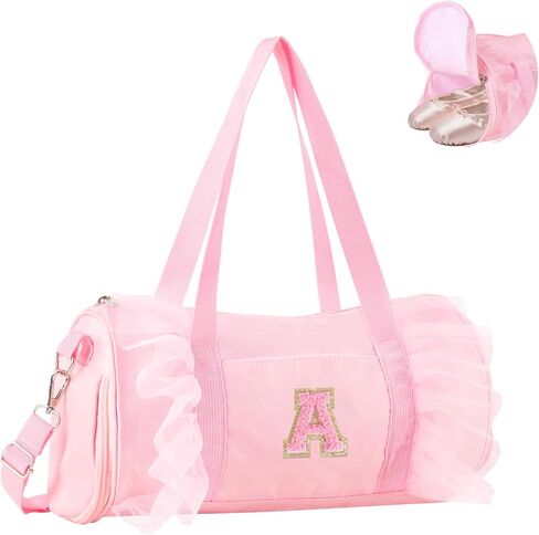 Personalized Initial Dance Bag for Girls, Small Lace Gym Sport Yoga Dance Bags Gift for Teen Girls Women, Cute Letter Kids Ballet Bag Zipper Toddler Travel Duffle Tote with Adjustable Straps(Pink-A) in Saudi Arabia