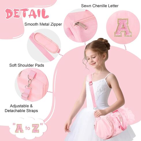 Personalized Initial Dance Bag for Girls, Small Lace Gym Sport Yoga Dance Bags Gift for Teen Girls Women, Cute Letter Kids Ballet Bag Zipper Toddler Travel Duffle Tote with Adjustable Straps(Pink-A) in Saudi Arabia