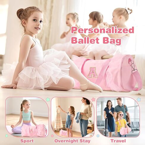 Personalized Initial Dance Bag for Girls, Small Lace Gym Sport Yoga Dance Bags Gift for Teen Girls Women, Cute Letter Kids Ballet Bag Zipper Toddler Travel Duffle Tote with Adjustable Straps(Pink-A) in Saudi Arabia