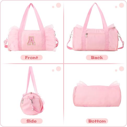 Personalized Initial Dance Bag for Girls, Small Lace Gym Sport Yoga Dance Bags Gift for Teen Girls Women, Cute Letter Kids Ballet Bag Zipper Toddler Travel Duffle Tote with Adjustable Straps(Pink-A) in Saudi Arabia
