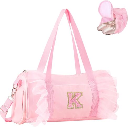 Personalized Initial Dance Bag for Girls, Small Lace Gym Sport Yoga Dance Bags Gift for Teen Girls Women, Cute Letter Kids Ballet Bag Zipper Toddler Travel Duffle Tote with Adjustable Straps(Pink-A) in Saudi Arabia