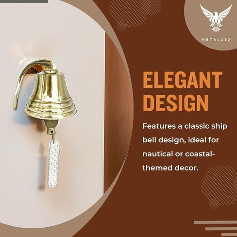 Hanging Bell | Hanging Bell for Door, Reception, School, Outdoor, Indoor, Dinner & Chruch | Heavy Aluminum | Nautical Ship Bells (Gold, 4 Inch) in Saudi Arabia