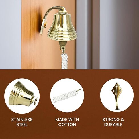 Hanging Bell | Hanging Bell for Door, Reception, School, Outdoor, Indoor, Dinner & Chruch | Heavy Aluminum | Nautical Ship Bells (Gold, 4 Inch) in Saudi Arabia