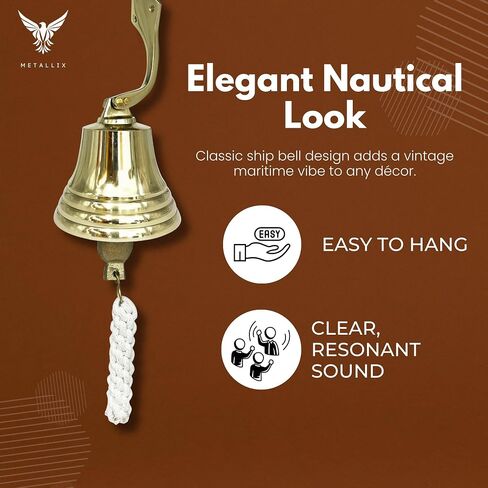 Hanging Bell | Hanging Bell for Door, Reception, School, Outdoor, Indoor, Dinner & Chruch | Heavy Aluminum | Nautical Ship Bells (Gold, 4 Inch) in Saudi Arabia