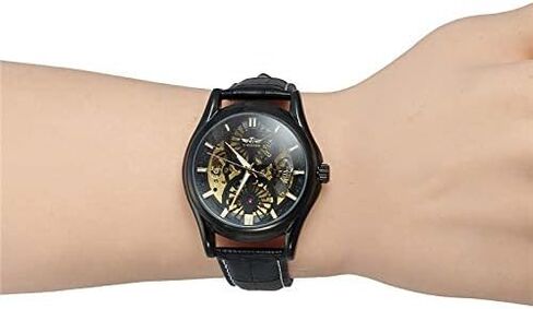 Winner Golden Gear Movement Inside Skeleton Men Watch Leather Luxury Fashion Automatic Wrist Watches Transparent in Saudi Arabia