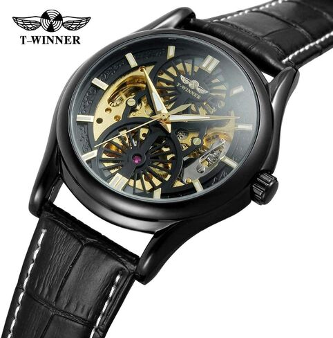 Winner Golden Gear Movement Inside Skeleton Men Watch Leather Luxury Fashion Automatic Wrist Watches Transparent in Saudi Arabia
