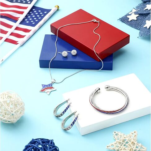 XunYee 4 Pcs 4th of July Jewelry Set for Women Patriotic Earrings Independence Day Bracelet USA American Flag Necklace Gifts in Saudi Arabia