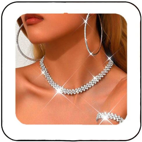 UniCra Black Jewelry مجموعات Rhinestone Netlace Hoop أقراط مجموعة PROM مجموعات مجوهرات الأزياء البراقة للنساء in Saudi Arabia