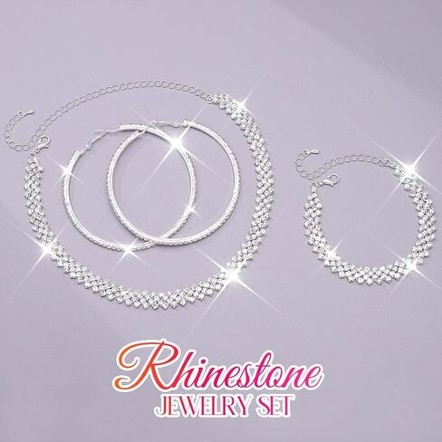 UniCra Black Jewelry مجموعات Rhinestone Netlace Hoop أقراط مجموعة PROM مجموعات مجوهرات الأزياء البراقة للنساء in Saudi Arabia