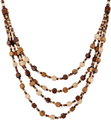 MINACHI Vintage Retro Wooden Beaded Multi Layered Long Necklace, Irregular Unique Shape Beads, Monochrome Style Women's Jewelry, Holiday Accessories in Kuwait