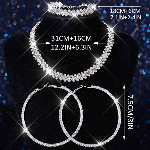 UniCra Black Jewelry مجموعات Rhinestone Netlace Hoop أقراط مجموعة PROM مجموعات مجوهرات الأزياء البراقة للنساء in Saudi Arabia