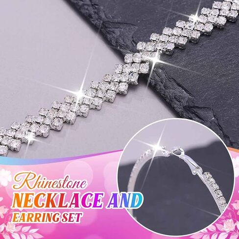 UniCra Black Jewelry مجموعات Rhinestone Netlace Hoop أقراط مجموعة PROM مجموعات مجوهرات الأزياء البراقة للنساء in Saudi Arabia