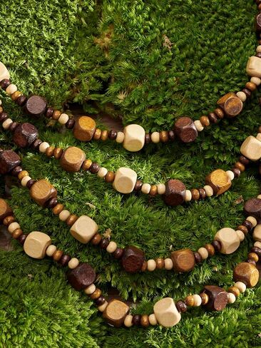 MINACHI Vintage Retro Wooden Beaded Multi Layered Long Necklace, Irregular Unique Shape Beads, Monochrome Style Women's Jewelry, Holiday Accessories in Kuwait