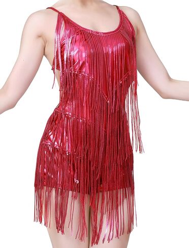IBAKOM Women Fringe Latin Dance Dress Sexy Lace Up Back Sparkly Sequin Tassel Jumpsuit Teen Metllic Ballroom Dance Romper in Saudi Arabia