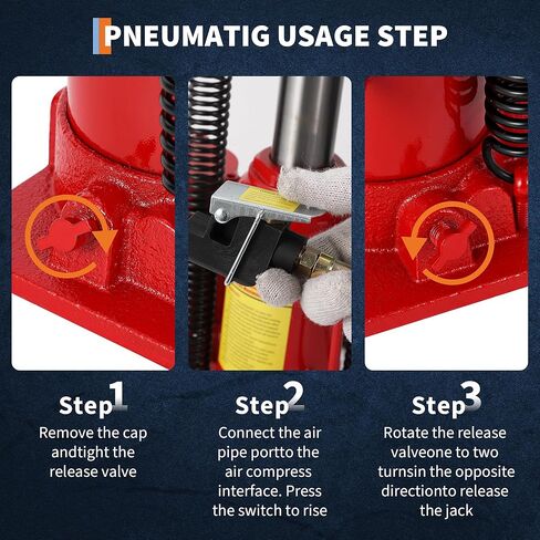 12 Ton Air Hydraulic Bottle Jack - Heavy Duty Dual Power Pneumatic/Manual Car Lift for Trucks & SUVs - Low Profile 9.8"-19.5" Lift Range, All Welded Leakproof Design with Safety Valve in Kuwait