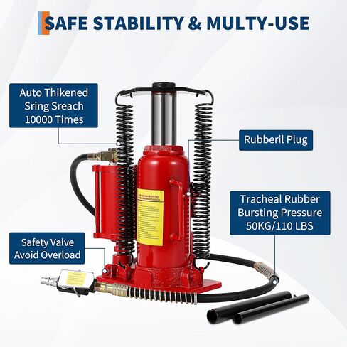 12 Ton Air Hydraulic Bottle Jack - Heavy Duty Dual Power Pneumatic/Manual Car Lift for Trucks & SUVs - Low Profile 9.8"-19.5" Lift Range, All Welded Leakproof Design with Safety Valve in Kuwait