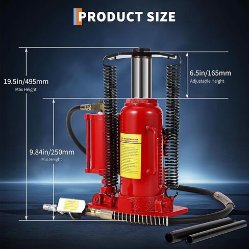 12 Ton Air Hydraulic Bottle Jack - Heavy Duty Dual Power Pneumatic/Manual Car Lift for Trucks & SUVs - Low Profile 9.8"-19.5" Lift Range, All Welded Leakproof Design with Safety Valve in Kuwait