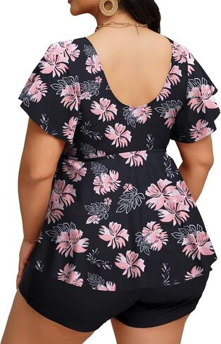 LIENRIDY Women's Plus Size Swimsuits Ruffled Sleeve Tummy Control Swimwear Two Piece Bathing Suits in Saudi Arabia