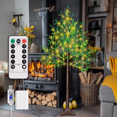 5FT Lighted Olive Tree with 300pcs Lights, Prelit Olive Tree with 8 Flashing Modes and Timer, Came with 500pcs Artificial Olive Leaves and 40 Artificial Olive, LED Olive Tree for Easter Spring Decor. in Saudi Arabia