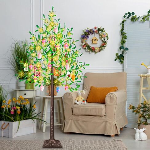 5FT Lighted Olive Tree with 300pcs Lights, Prelit Olive Tree with 8 Flashing Modes and Timer, Came with 500pcs Artificial Olive Leaves and 40 Artificial Olive, LED Olive Tree for Easter Spring Decor. in Saudi Arabia