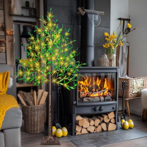 5FT Lighted Olive Tree with 300pcs Lights, Prelit Olive Tree with 8 Flashing Modes and Timer, Came with 500pcs Artificial Olive Leaves and 40 Artificial Olive, LED Olive Tree for Easter Spring Decor. in Saudi Arabia