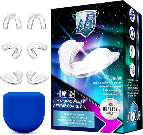 LORIOUS Mouthguard - One Size Fits All Premium Set of 6 BPA Free Moldable, Customizable and Trimmable Medical Grade Mouth guard for Grinding Teeth Clenching Bruxism, Sport Athletic, Whitening Tray in Kuwait