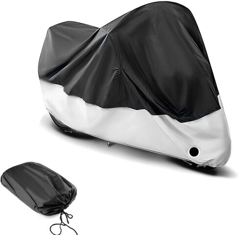 1 PC 190 T Cover ، 104.33 "× 49.21" × 41.33 "غطاء أمطار داخلي وخارجي مع مشبك الرياح ، غطاء غبار جسم الدراجات النارية مع ثقب في القفل ، عالمي لمعظم الدراجات النارية (الأسود والفضي) in Kuwait