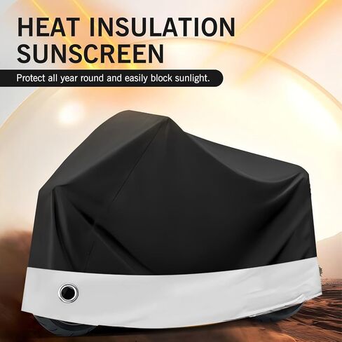 1 PC 190 T Cover ، 104.33 "× 49.21" × 41.33 "غطاء أمطار داخلي وخارجي مع مشبك الرياح ، غطاء غبار جسم الدراجات النارية مع ثقب في القفل ، عالمي لمعظم الدراجات النارية (الأسود والفضي) in Kuwait