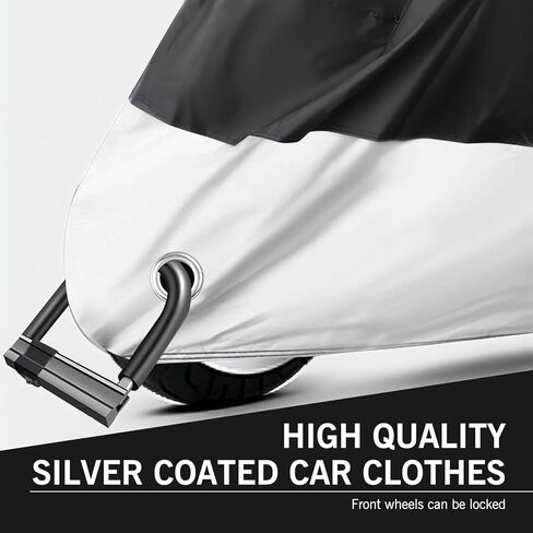 1 PC 190 T Cover ، 104.33 "× 49.21" × 41.33 "غطاء أمطار داخلي وخارجي مع مشبك الرياح ، غطاء غبار جسم الدراجات النارية مع ثقب في القفل ، عالمي لمعظم الدراجات النارية (الأسود والفضي) in Kuwait