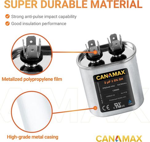 Canamax 25+5 فائق التوهج ± 5% MFD 370 أو 440V مكثف تشغيل دائري - بديل لمكيف الهواء 50/60 هرتز لتشغيل محرك التيار المتردد أو تشغيل المروحة ومكيف الهواء البارد أو المضخة الحرارية in Saudi Arabia