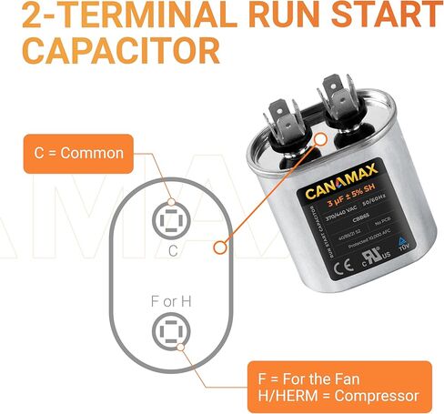 Canamax 25+5 فائق التوهج ± 5% MFD 370 أو 440V مكثف تشغيل دائري - بديل لمكيف الهواء 50/60 هرتز لتشغيل محرك التيار المتردد أو تشغيل المروحة ومكيف الهواء البارد أو المضخة الحرارية in Saudi Arabia