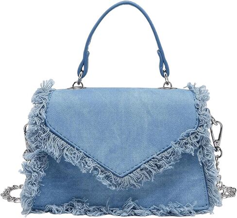 Qwinee Women's Fringe Hobo Bag Bag Tassel Trim Small Denim Bag Vegan Suede Tassel Hippie Crossbody Bag in Saudi Arabia