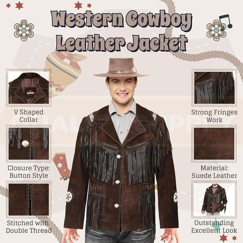Men's Traditional Cowboy Western Leather Jacket | Native American Suede Coat with Beaded & Fringed in Saudi Arabia
