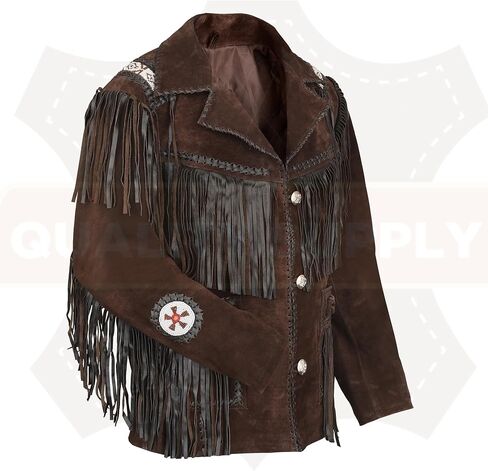 Men's Traditional Cowboy Western Leather Jacket | Native American Suede Coat with Beaded & Fringed in Saudi Arabia