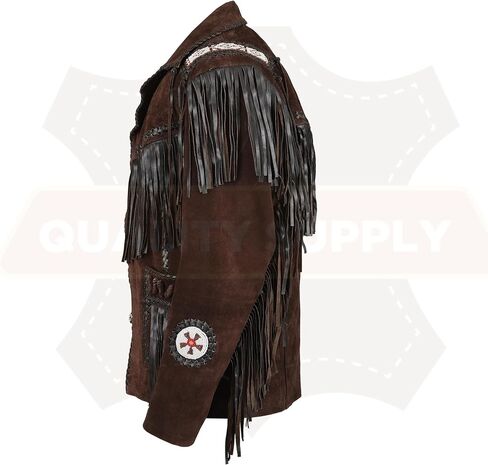 Men's Traditional Cowboy Western Leather Jacket | Native American Suede Coat with Beaded & Fringed in Saudi Arabia