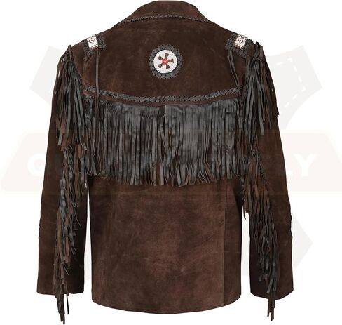 Men's Traditional Cowboy Western Leather Jacket | Native American Suede Coat with Beaded & Fringed in Saudi Arabia