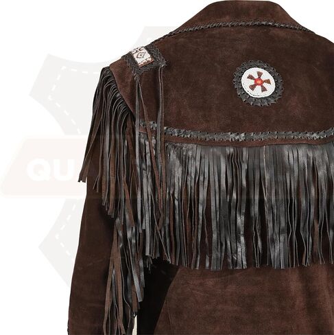 Men's Traditional Cowboy Western Leather Jacket | Native American Suede Coat with Beaded & Fringed in Saudi Arabia