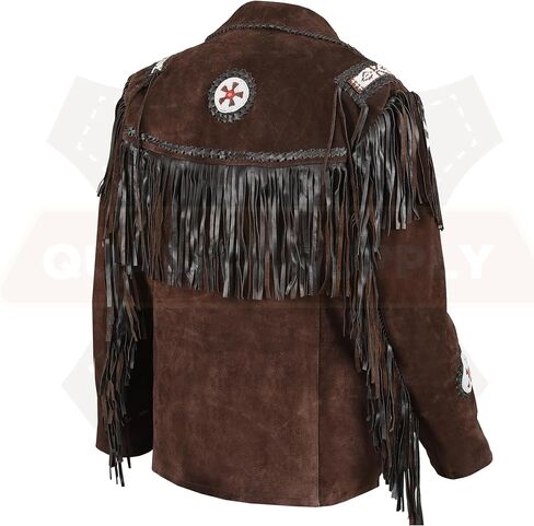 Men's Traditional Cowboy Western Leather Jacket | Native American Suede Coat with Beaded & Fringed in Saudi Arabia