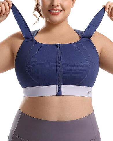 High Impact Sports Bras Non Pads Zip Front Adjustable Racerback Bra for Large Bust Women Workout Running in Kuwait