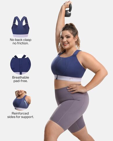 High Impact Sports Bras Non Pads Zip Front Adjustable Racerback Bra for Large Bust Women Workout Running in Kuwait