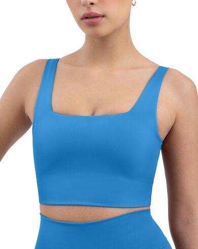 PAVOI ACTIVE Compression Sports Bras for Women | Medium Support Square Neck Longline Workout Bra Removable Pads | HiPerform in Kuwait
