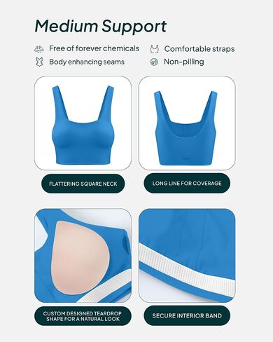 PAVOI ACTIVE Compression Sports Bras for Women | Medium Support Square Neck Longline Workout Bra Removable Pads | HiPerform in Kuwait