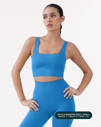 PAVOI ACTIVE Compression Sports Bras for Women | Medium Support Square Neck Longline Workout Bra Removable Pads | HiPerform in Kuwait